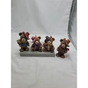 Vintage Teddy Bear Set of 4 Cowboy Western Figurines 3" Resin
